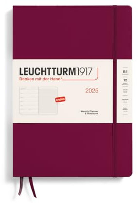 LEUCHTTURM1917 370640 Wochenkalender & Notizbuch Composition (B5) 2025, Port Red, Englisch
