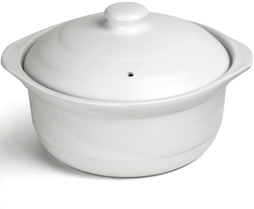Ceramic Pots Casserole Bowl with Lid Ceramic Cookware Stockpot Rice Pots Clay Pot for Cooking (White, 3.4 Quart)