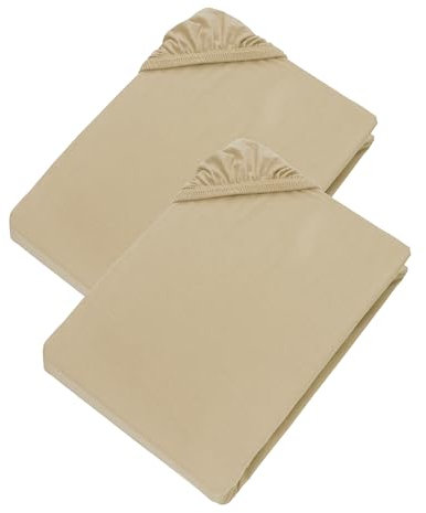 Esprit Spannbettlaken 140x200 cm - 2er Set Bettlaken Jersey - Spar Set Spannbetttücher Beige - Für Matratzen bis 30 cm Höhe - Supergekämmte Baumwolle mit Öko-Tex Made in Green Siegel