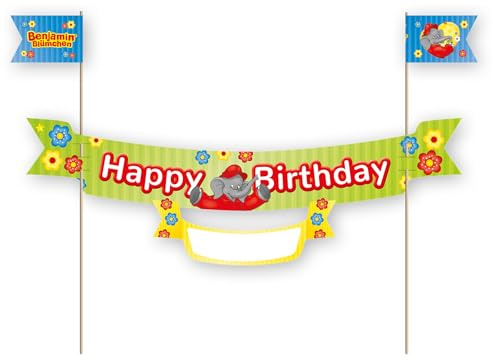 Tröööö Benjamin Flowers Cake Banner as Decoration as Cake and Cakes 23 x 20 cm with Crown and Name Plate for Children's Birthday Party Children's Birthday Party Elephant Tröööö