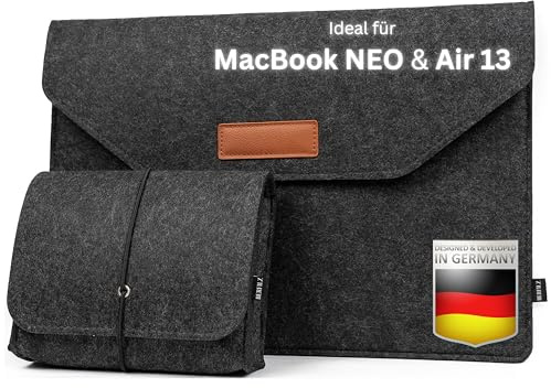 BergFilz® Laptotpasche aus Filz für MacBook NEO und MacBook Air M4 13 Zoll Hülle Tasche, Laptoptasche, Laptop Hülle, MacBook Air 13 Zoll Hülle, MacBook Zubehör, Laptophülle, MacBook Tasche 13 Zoll
