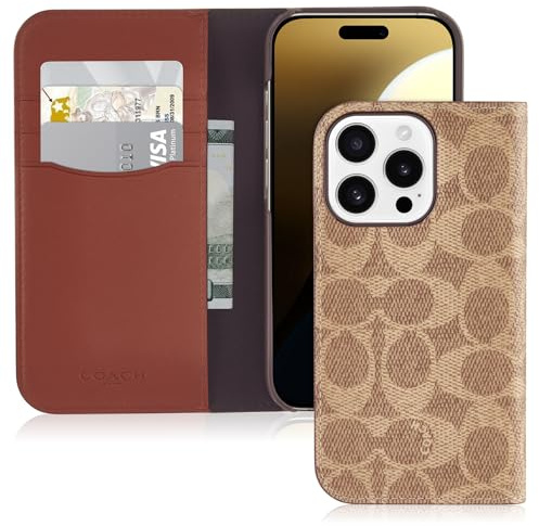 Coach Signature Canvas Wallet Folio iPhone 16 Pro Hülle – Designer-Handyhülle – Signature Tan