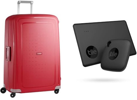 Samsonite S'Cure - Spinner XL Suitcase, 81 cm, 138 L, 4 Rolls, Crimson Red & Tile Bluetooth Item Finder Set