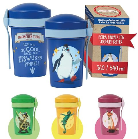 AWAVE L'École des Animaux Magiques Bol pour muesli à emporter 540 ml rPET | Bleu, Juri