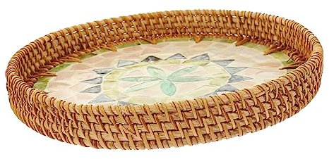 CRILSTYLEO Cesta Redonda De Ratan Natural Para Almacenamiento De Pan Frutas y Snacks Decoración Multifuncional Para Hogar y Cocina