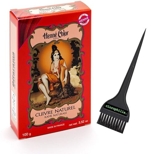 Sitarama Hennè Color - Natürliche Haarfarbe auf Wasser ohne Ammoniak und Wasseroxigenat, NO PPD - Henna-Pulver 100 g und Chlorophilla-Pinsel. (CUIVRE NATUREL NATUREL Kupfer Natur, 100 g)