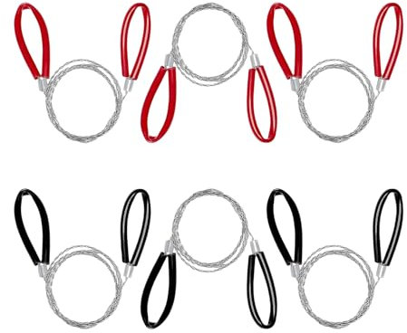 6 Pezzi Sega a filo in Acciaio Inox 70 cm, Seghetto Alternativo a Filo con Maniglie ad Anello, Sega Tascabile, per Emergenza All'Aperto, Campeggio, Albero, Legno(Rosso, Nero)