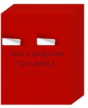 YIKIADA Rot Universal Etiketten 101,6 × 84,67 MM Vinyl Selbstklebend Ablösbar Blanko Aufkleber Bedruckbar Namenaufkleber Büro Adressetiketten für Tintenstrahl- und Laserdruckern 120 Stück