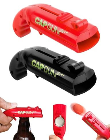 OneTreeTime Beer Bottle Opener Cap Gun, Funny Cap Gun Bottle Opener Launcher Shooter, Caps for Cap Gun for Shooting Game Home Bar Party Christmas, Gift for Him Dad Husband(2 Pack)