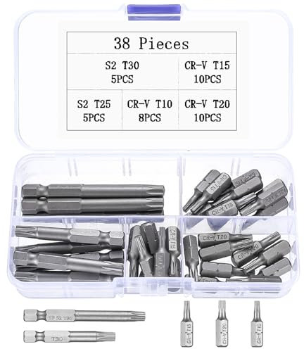 Torx Bit T10 T15 T20 T25 T30, 38 Stück 1/4 Sechskant-Antrieb Torx Schraubendreher Bits, 5 Punkt Stern, 1/4 Zoll Driver Bit Set - T10 T15 T20 T25 T30