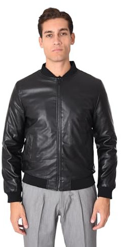 Veste en Cuir Hommes Hiver Faux Cuir Col Collage Fermeture Zip Clou Bikers avec Coupe Slim Fit, Noir , XL