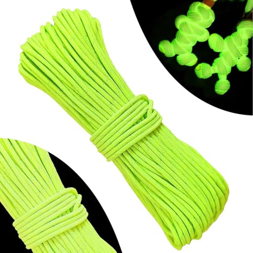 Pizsieat Cuerda Fluorescente Paracord 550, 4mm X 30m Cuerda Luminosa Paracord con 9 Núcleos Hebras, Cuerda de Paracaídas de Supervivencia Brilla en la Oscuridad Nylon Tipo III - MAX 250kg (550lbs)