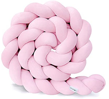 RZYW 3 Shares Paracolpi Treccia, Treccia Paracolpi Culla, Paracolpi Lettino Neonato, Cuscino Intrecciato Paracolpi Lettino, Cuscini Decorativi,Rosa,1m