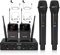 MELONARE Sistema microfonico wireless UHF a 4 canali con 4x10 frequenze, 200 piedi, 2 microfoni dinamici palmari, 2 bodypack e microfoni per cuffie/lapelle per canto, karaoke, DJ (MWM-41-2H2B)
