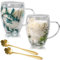 2 vasos para latte macchiato con flores secas, 350 ml, flores secas, taza de café de doble pared de cristal, vasos de doble pared con cuchara, tazas de café aisladas con asa para capuchino, té