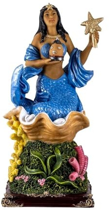 Inmaculada Romero IR Yemayá-Figur 30 cm. weiße Göttin Orishá Egba Menschen Yoruba Religion Bild Basis Wellen Sockel Harz. Länge (mm): 300.