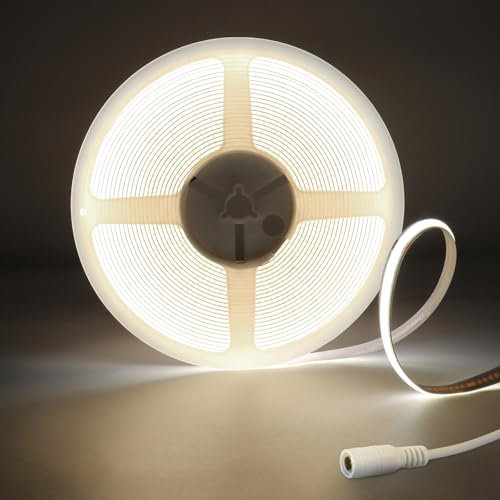 Tayire COB LED Streifen Kaltes Weiß 6500K 8mm Breite, DC24V Schneidbar LED Strip 10m 320LEDs/M,CRI95+ Biegbar LED Band Hohe Helligkeit Lichtband für Drinnen DIY（Netzteil Nicht Enthalten