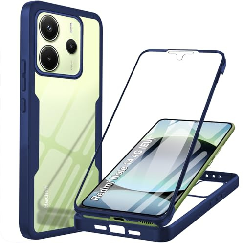 Hülle Kompatibel mit Xiaomi Redmi Note 14 4G (EU) 360 Grad Stoßfest Schutzhülle Rundumschutz Case mit Eingebautem Displayschutz Robust Bumper Durchsichtig Handyhülle für Redmi Note 14 4G (EU), Blau