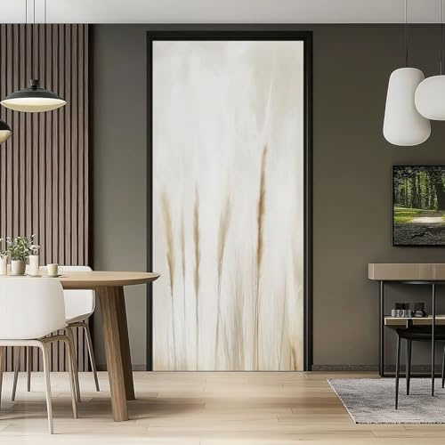 3D Türaufkleber 88 x 200 cm Pflanzen Textur Pampasgras Selbstklebend Wasserdicht Abnehmbar Türfolie Türposter Fototapete PVC Hellbraunes für Wohnzimmer Schlafzimmer Küche Bad Dekoration