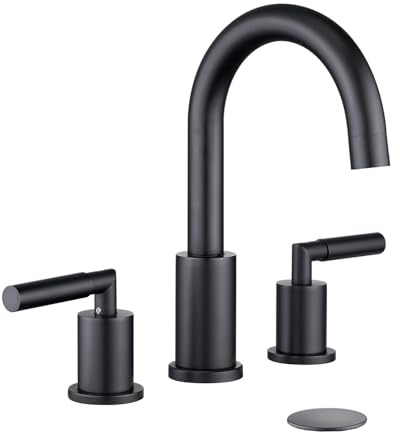 Tohlar Badezimmer-Armaturen für Waschbecken, 3 Löcher, schwarzer Waschbeckenarmatur mit Pop-Up-Ablauf, 20,3 cm breiter Wasserhahn, 3 Stück Waschbeckenarmaturen, 360 Grad schwenkbarer Auslauf, zwei