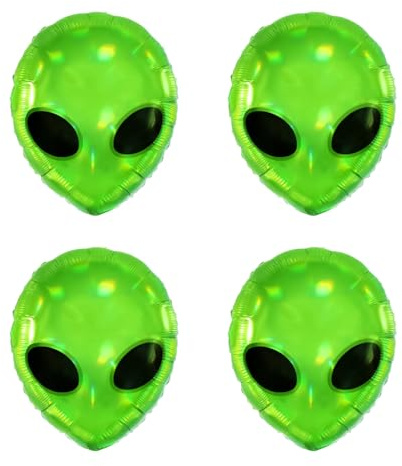 AOVNA 4 x Alien-Kopf-Luftballons, Alien-UFO-Party-Ballons für Weltraumthema, Geburtstagsparty, Babyparty, Zubehör, Requisite