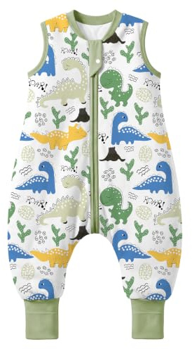 MIKAFEN Baby Schlafsack mit Füßen 2,5 Tog, Größe 70, Höhe 75–85 cm | 100% Baumwolle ärmelloser Kinder winterschlafsack,2-Wege-Reißverschluss, für Frühling, Herbst und Winter nutzbar,Grüner