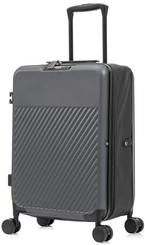 MS Point Faltbarer Koffer Trolley Reisekoffer Hartschalenkoffer Bordcase Handgepäck Suitcase mit Rollen und TSA Schloss Grau