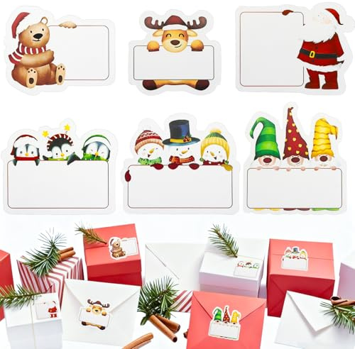 Coicok 180 Pezzi Adesivi Etichette Natalizie, Etichette Scrivibili Decorazioni Natalizie Adesivi Decorativi Regalo, per Biglietti di Auguri Sacchetti Regalo e Buste