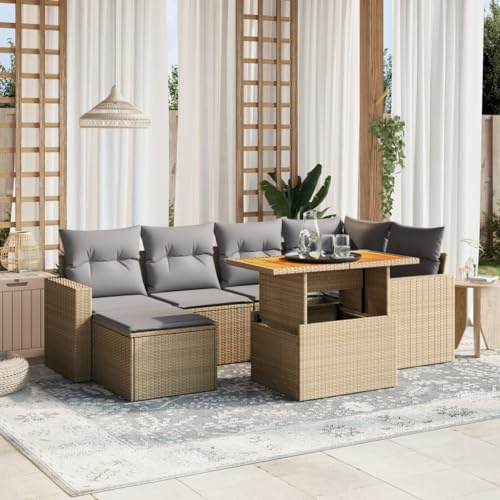 QJBSAVVA 11-TLG. Gartenlounge Set Poly-Rattan anthrazit 100 x 55 x 44/73 cm höhenverstellbarer Couchtisch bis Esstisch mit Kissen und Stauraum modular für Balkon Terrasse und Wintergarten