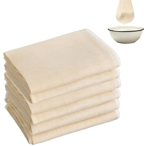 6 Stück Passiertuch, 50 x 50cm Käsetuch Waschbares Mulltuch mit Feine Kanten, Wiederverwendbar Cheesecloth Filtertuch, zum Sieben von Saft Käse Tee Nussmilch Suppe Joghurt Tofu
