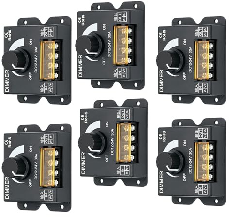 6 Pcs Variateur De Bande Lumineuse Led, 12 V-24 V DC 30a Contrôleur De Variateur Led, Contrôleur D'intensité Bande Led, Contrôleur De Gradation Pwm Convient pour bande LED unicolore