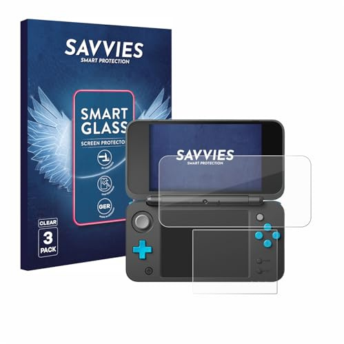 Savvies Schutzglas für New Nintendo 2DS XL | 3 Stück Transparenter Displayschutz Made in Germany Panzer Schutz Glas 9H Schutzfolie HD Klar Blasenfrei Einfache Montage