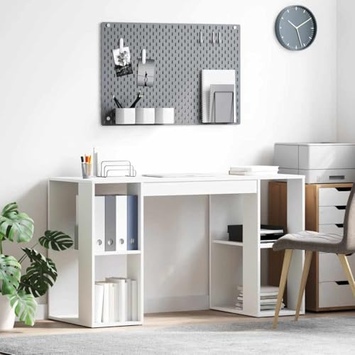 QJBSAVVA White 130 cm Computer Desk with 2 Shelves Engineered Wood Home Office PC Table Modern Ladder Style Large Work Surface for Living Room Bedroom Study