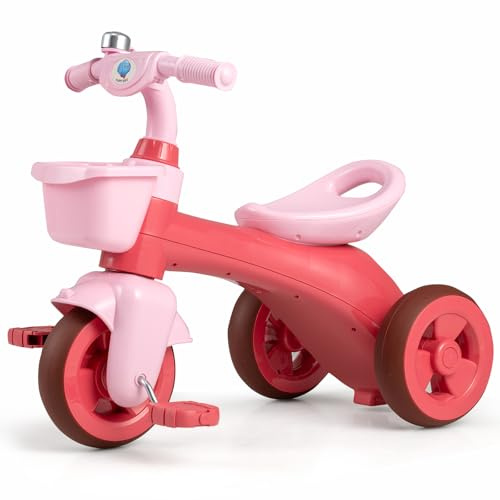 COSTWAY Dreirad Kinder, Kinderdreirad mit Klingel, Pedalen, Körben vorne & hinten, Lenk-Dreirad für Kinder ab 2 Jahren (Rosa)