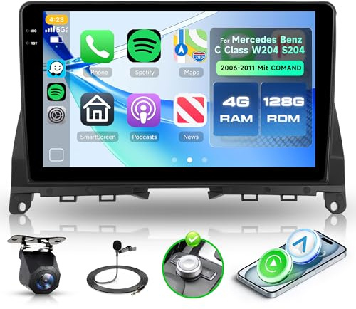 4G+128G 9 Android Autoradio für Mercedes Benz C Class W204 S204 2006-2011 Mit COMAND Wireless Carplay Stereo Auto mit Android Auto Navi GPS Mirror Link Bluetooth FM/RDS/EQ WiFi Rückfahrkamera