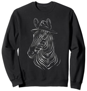 Stilvoller Zebra-Kopf mit Hut-Linien-Kunst Sweatshirt