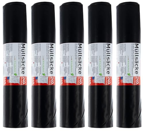 Hossi's Wholesale Lot de 50 sacs poubelle - 240 l - Extra solides - 60 microns - 100 x 125 cm - Sacs poubelle XXL - Noir - Recyclables - En polyéthylène basse densité - Pour jardin, chantier, maison