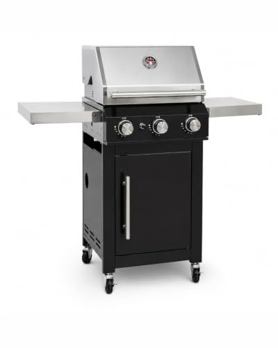 Mayer Barbecue Premium Gasgrill 3 Brenner 10,5 kW Grillrost komplett montiert, Outdoor-Grill für Garten & Terrasse, 304 Edelstahl-Brenner schwarzer PVD-beschichteter Edelstahl-Korpus 1,2 x 0,6 x 1,2 m