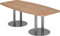 Bümö Konferenztisch oval 220x103 cm großer Besprechungstisch in Nuss, Besprechungstisch mit Chromsäulen, Meetingtisch für 8 Personen, XXL-Tisch für Besprechungsraum & Meeting
