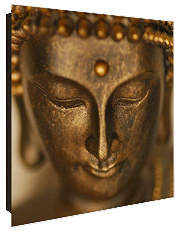 banjado® Großer Schlüsselkasten Glas/Schlüsselbox 30cm x 30cm mit 50 Haken - Motiv Buddha Gold/Schlüsselkasten modern für Schlüsselaufbewahrung mit beschreibbarer, magnetischer Glastür
