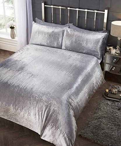 Rapport Home Crushed Velvet Sequin Embellished Silver Kingsize Duvet Cover Set