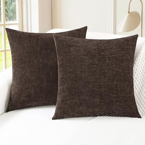 CaliTime Kissenbezüge Kissenhülle 2er-Pack Cosy Kissenbezüge für Couch Sofa Heimdekoration einfarbig weich Chenille 50 cm x 50 cm Kaffee