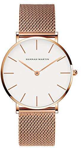 HANNAH MARTIN Orologio da Polso Donna Uomo Ultra Sottile Quarzo Acciaio Inossidabile (Quadrante Bianco,Cinturino Oro Rosa)