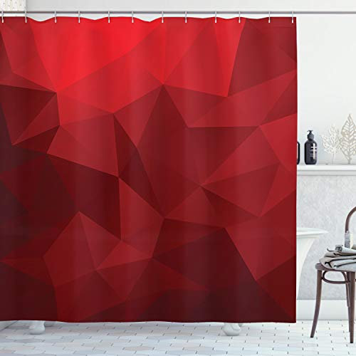 ABAKUHAUS rot Duschvorhang, Triangular Mosaik mit Poly, Stoffliches Gewebe Badezimmerdekorationsset mit Haken, 175 x 220 cm, Scharlachrot Rubin Rot