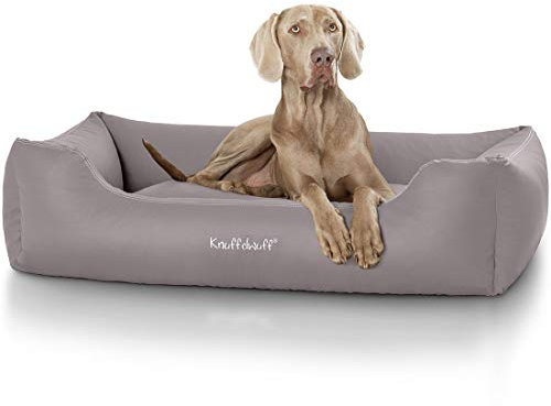 Knuffelwuff Kunstleder Hundebett Sidney M-L 85 x 63cm Grau - abnehmbarer Bezug - leicht zu reinigen - für große, mittelgroße und kleine Hunde