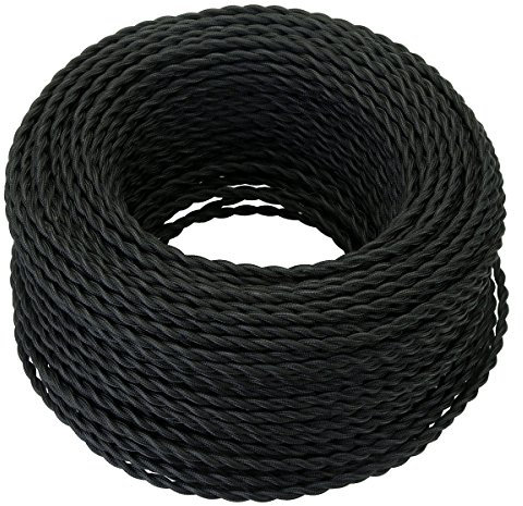GrennSun Cable Cuerda 3 Hilos - 20 Metros Cable Trenzado Vintage 3x0,75mm² Cable Electrico para Lámparas de Araña, Apliques y Pantallas de Lámparas, Negro