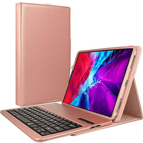 TECHGEAR Keyboard Case for Apple iPad Pro 12.9 6th / 5th / 4th Generation (2022/2021/2020) [Strike Folio] PU Leather Case with Detachable Bluetooth UK QWERTY Keyboard & Stand (Rose Gold)