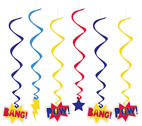 Amscan 9909094 - Superhero Kids Birthday Party Hanging Swirls Decorations - 6 Pack
