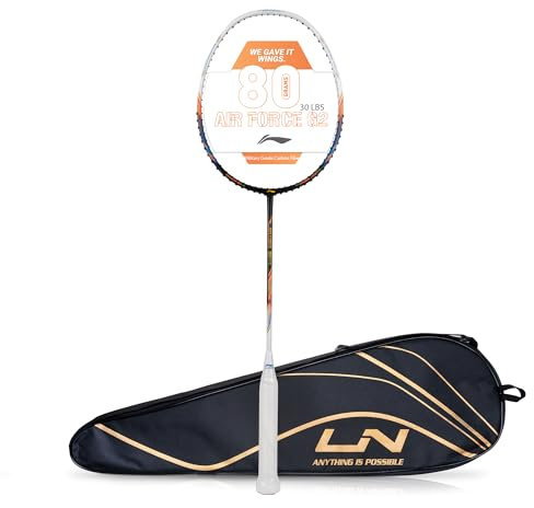 Li-Ning Air Force 80 Lite Badmintonschläger aus Karbonfaser, unbespannt, mit vollständiger Abdeckung, 80 g, Schwarz/Weiß