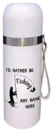 Personalised 'I'd Rather be Fishing' Reusable Hobby Thermal Flask (White) (350ml)